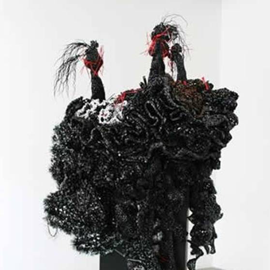 Black crochet coral reef sculpture
