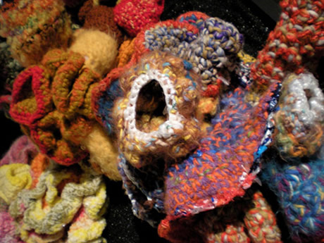 Detail of crochet coral reef sculpture.