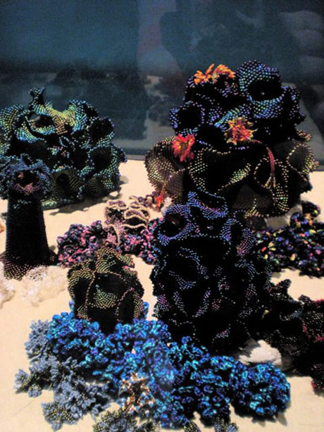 Detail of hyperbolic crochet coral reef sculpture.