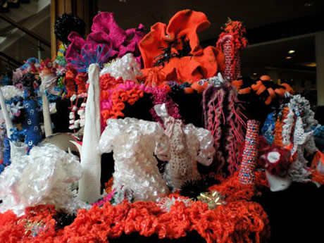 Detail of hyperbolic crochet coral reef sculpture.