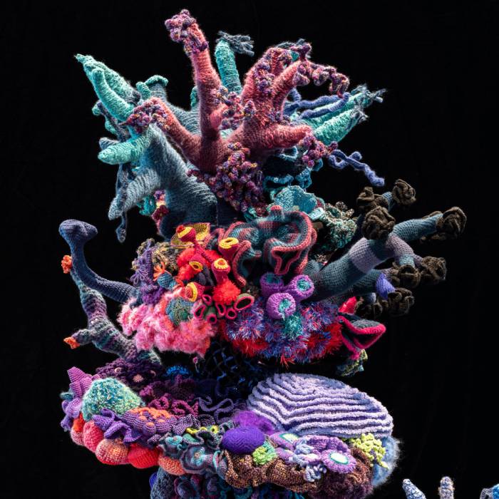 sculpture of crochet coral reef