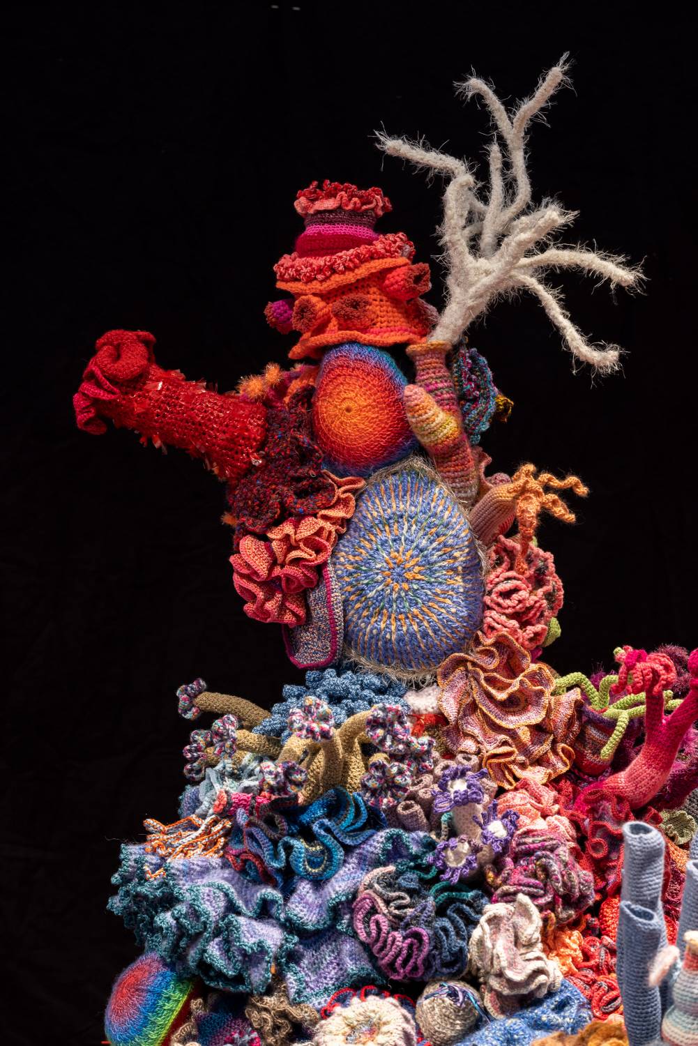 sculpture of crochet coral reef